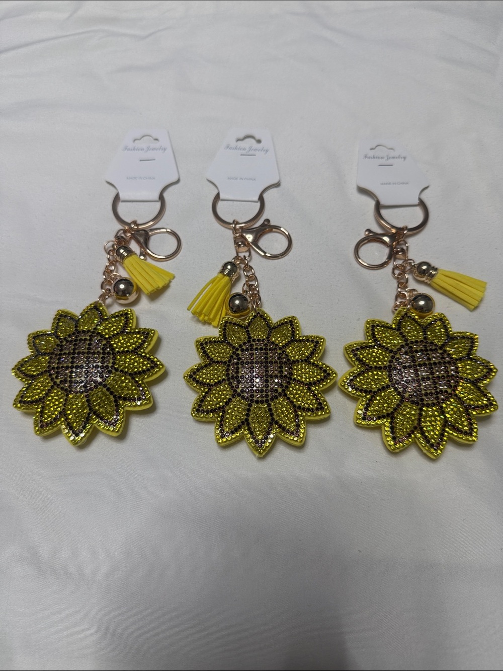 Sets of 3 Pieces Yellow Sunflower Tassel Keychain Bag Charm